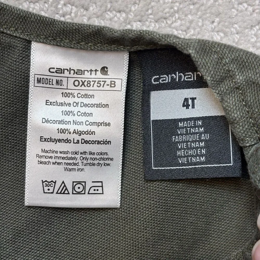 Carhartt Canvas Duck Bib Pockets Overalls Double Knee Green Workwear Durable 4T